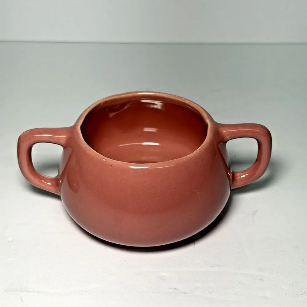 Vintage Bauer Pottery Brusche Al Fresco Sugar Bowl/Lid In Light Pink Unique HTF